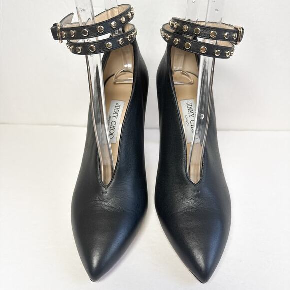 Jimmy Choo Lark 100 Studded Black Bootie Leather Heels Size 39.5 - Picture 6 of 15